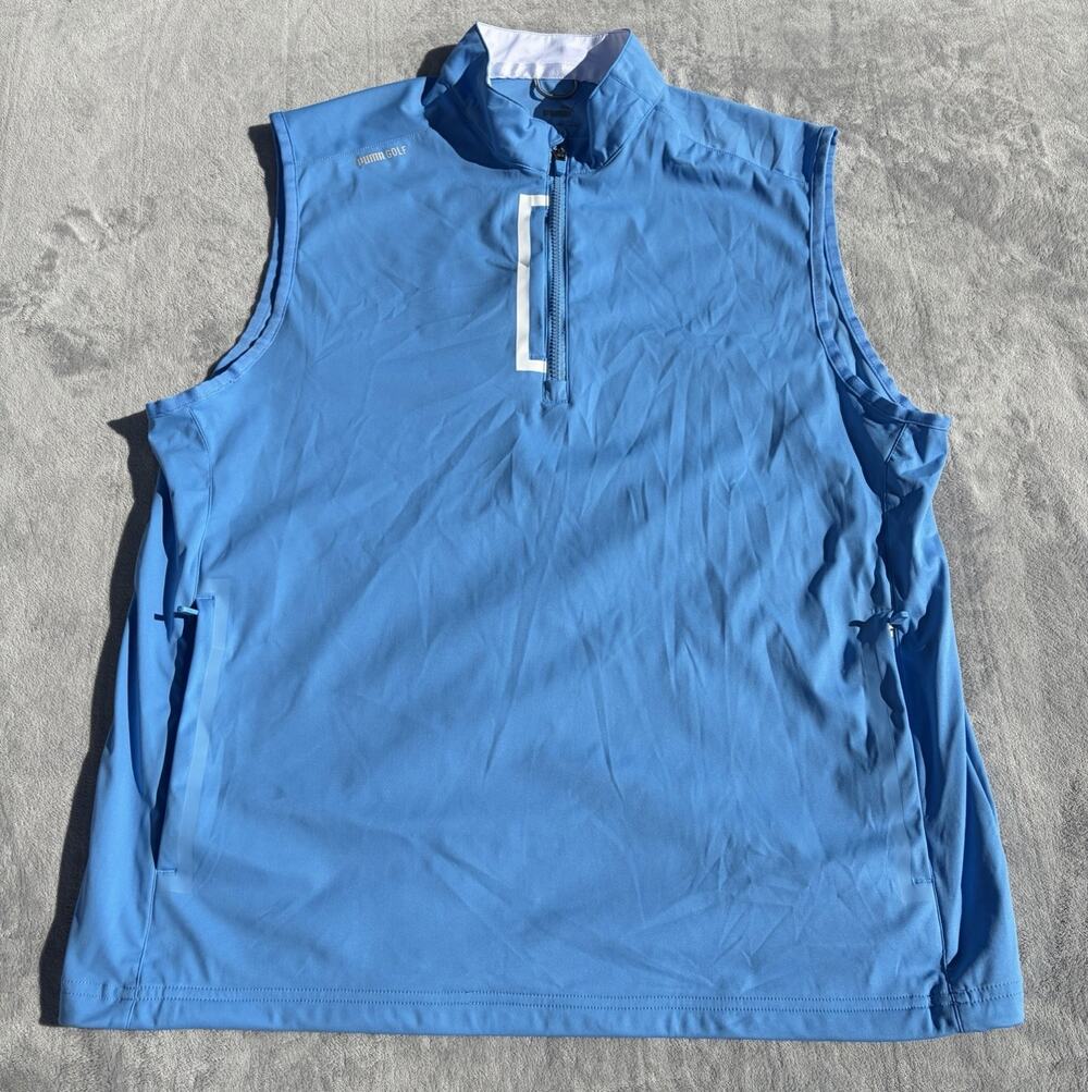 PUMA Golf Momentum Wind Vest Mens L Regal Blue 1/4 Zip Water Resistant NWOT